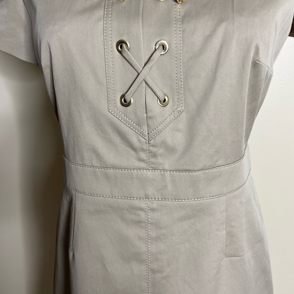 NWT PAULE KA Lace Up Short Sleeve Dress Beige size FR 44 US 14 (Large) - Picture 4 of 7